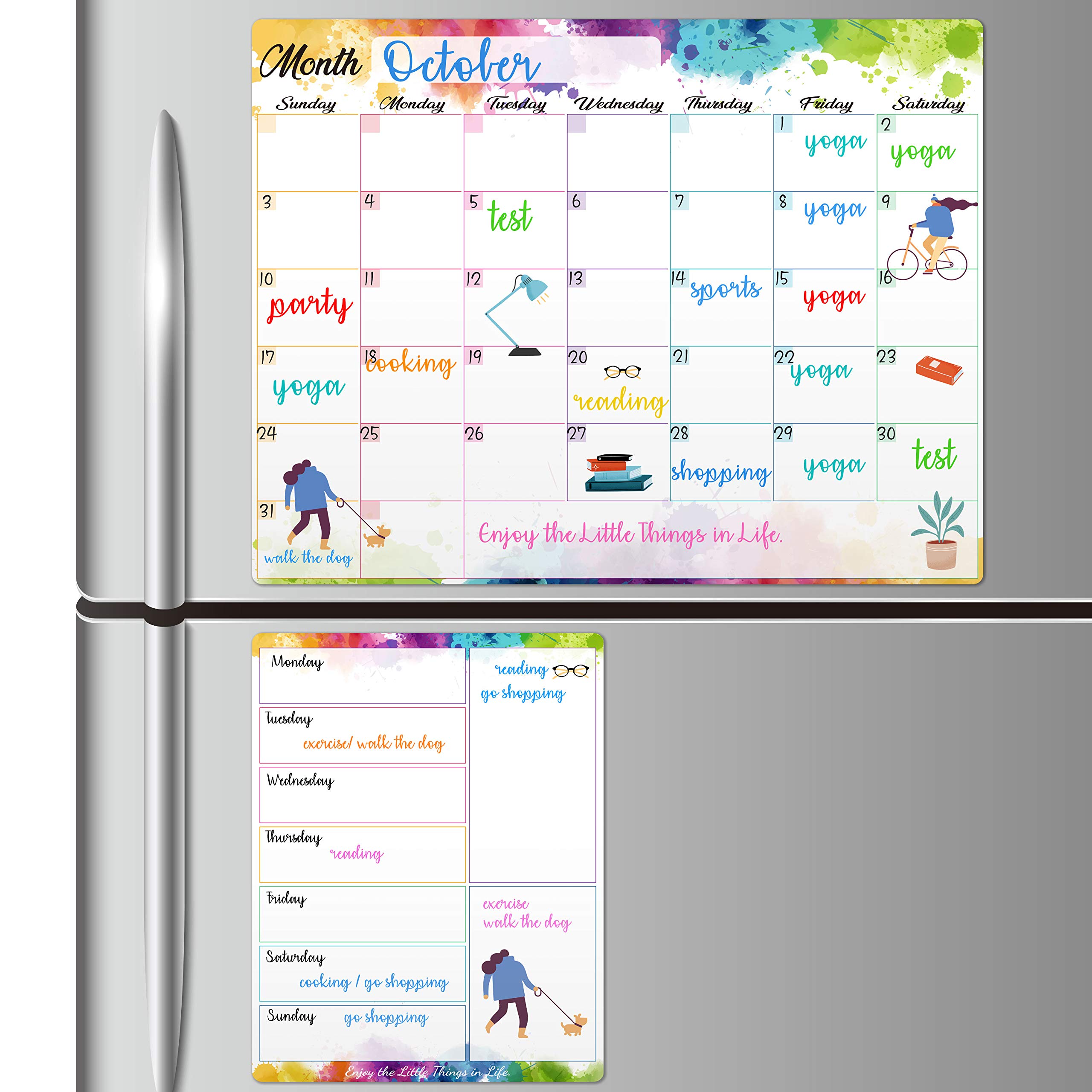 Magnetic Dry Erase Fridge Calendar - White Board Magnetic Calendar for Refrigerator Wall Home Kitchen Decor, 15"x 11.5", Grocery List Magnet Pad for Fridge