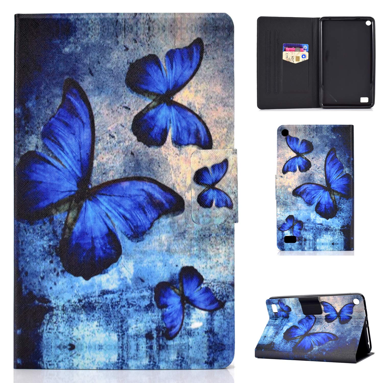All-New Fire 7 2017 Case, PU Leather Folio Folding Stand Cover for All-New Fire HD 7 (7th Gen, 2017 Release)/ Fire 7 (5th Gen, 2015 Release) 7" Tablet，Retro butterfly