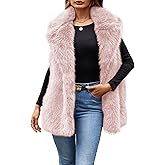 Simplee Women's Faux Fur Vest Coat Sleeveless Furry Jacket Warm Open Front Fur Vests
