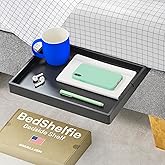 BedShelfie Bedside Shelf for Dorm Room Bunk Bed & Top Bunk, College Dorm Room Essentials, Bedside Caddy, Clip on Floating Desk Tray, Bed Side Table Storage, Loft Nightstand Decor - Black Wood Slide