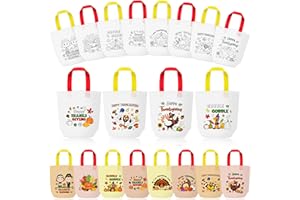 FMUIMSHOUWO Thanksgiving Coloring Goodie Bags for Kids - 24PcsThanksgiving Reusable Coloring Bags Non Woven Tote Bag Fall Harvest Bulk Color Your Own Gift Bag with Handle for DIY Crafts Painting Party Favors
