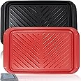 Czlizdyt Grilling Prep and Serve Trays, BBQ Platter for Raw and Cooked Food, Melamine Serving Trays for Food, Set of 2, Black and Red, Napkin and Cleaning Clothes Included