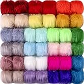 SIQUK 40 Pieces Faux Fur Pom Pom Balls Fluffy Pom Pom with Elastic Loop DIY Faux Fox Fur Pom Pom for Hats Beanie Shoes Scarves Gloves Bags Accessories(20 Colors, 2 Pcs for Each Color)