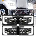 BICYACO DOT 120W 4x6 Inch LED Headlights DRL Rectangular Replacement H4651 H4652 H4656 H4666 H6545 Compatible with Peterbilt Kenworth Freightinger Ford Probe Oldsmobile Cutlass(4 PCS)