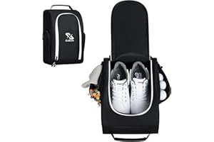 Golkcurx Golf Shoe Bag for Travel Zippered Sport Shoe Carrier Bags with Side Accessory Pockets for Socks, Tees, Golf Balls（Black）