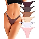 FINETOO Womens Underwear Cotton High Cut String Bikini Panties Low Rise Hipster Ladies Sexy Cheeky Underwear 6 Pack