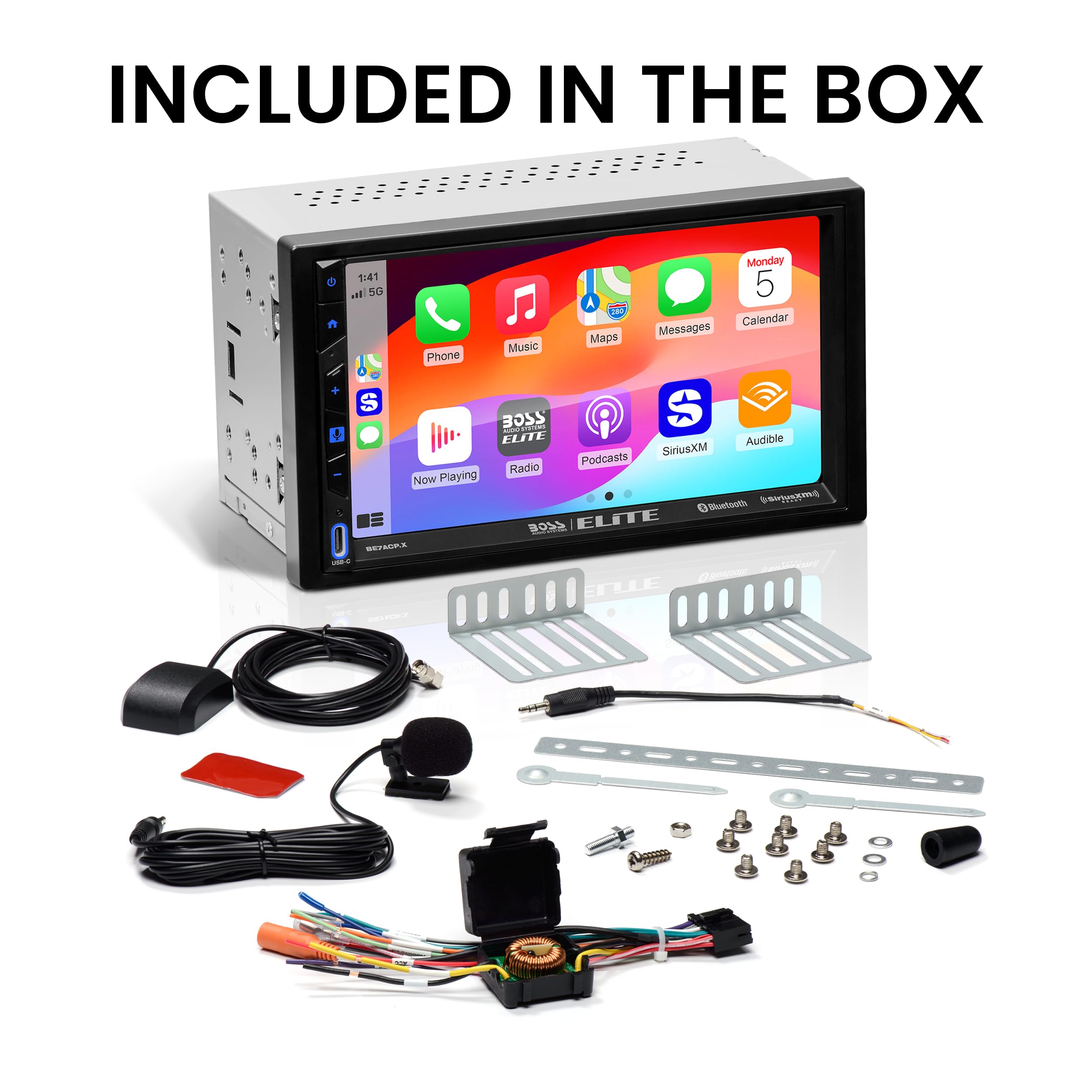 BOSS Audio Systems Elite Series BE7ACP.X Car Stereo - Apple CarPlay, Android Auto, SiriusXM-Ready, Double Din, 7 Inch Touchscreen, No CD DVD Player