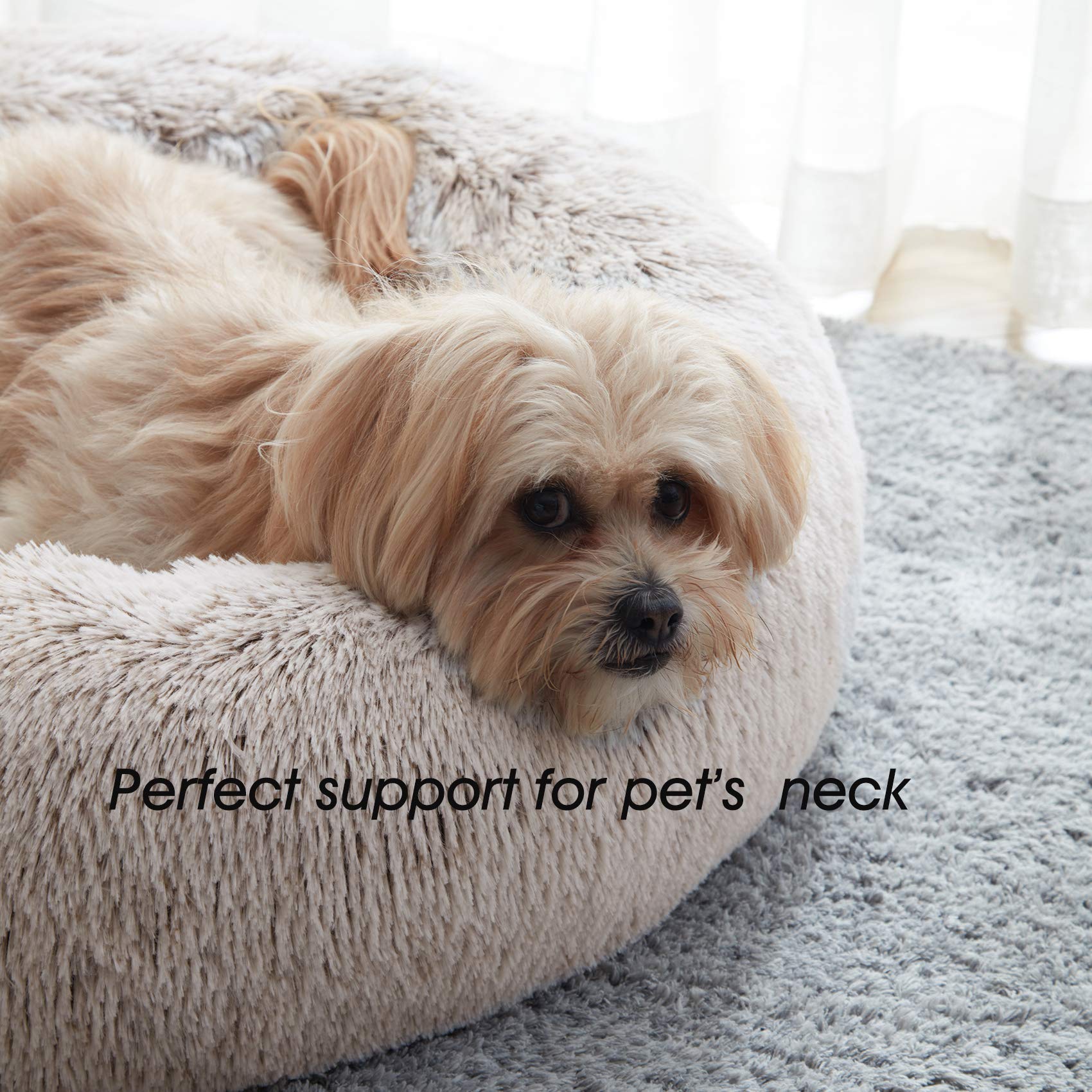 Calming Dog Bed & Cat Bed, Anti-Anxiety Donut Dog Cuddler Bed, Warming Cozy Soft Dog Round Bed, Fluffy Faux Fur Plush Dog Cat Cushion Bed for Small Medium Dogs and Cats (20"/24"/27")