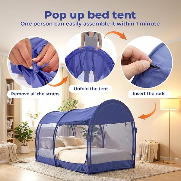 LEEDOR MOSQUITO NET BED TENT CANOPY INDOOR TENT PRIVACY BED FORT DREAM TENT FOR KIDS OR ADULT NAVY TWIN 75 X 39 X 47H” (MATTRESS NOT INCLUDED)