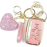 YIKECASE Key Fob Cover with Keychain Fit for Land Rover Car Key Holder Compatible with Range Rover Evoque Sport Velar Land Rover Discovery Jaguar F-Pace F-Type XE XEL XF XFL XJ, 5 Buttons (Pink)