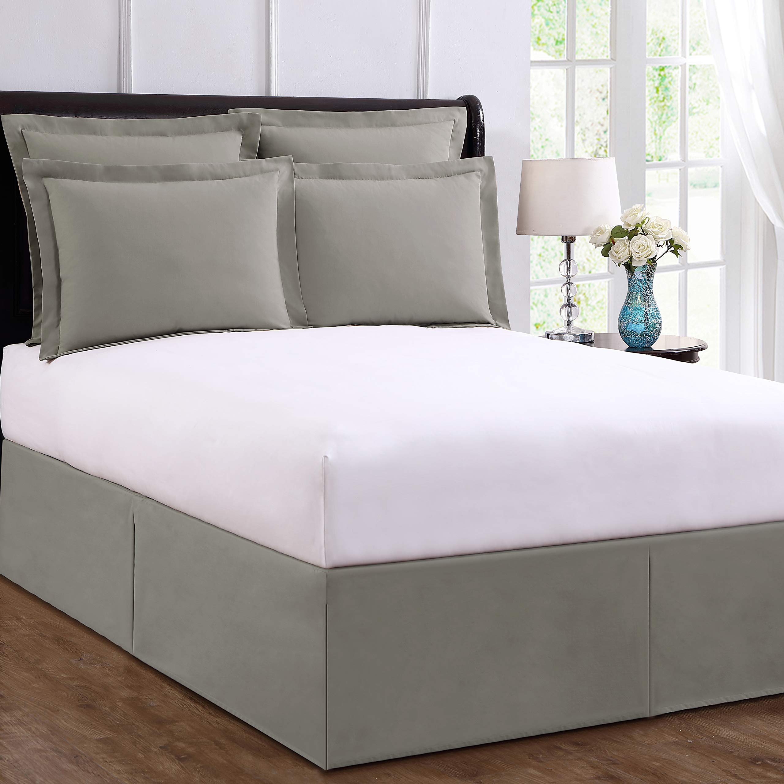 Bed Maker’s Never Lift Your Mattress Wrap Around Bed Skirt, Classic Style, Low Maintenance Wrinkle Resistant Fabric, Traditional 14 Inch Drop Length, King, Soft Silver