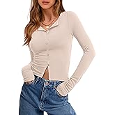 ANRABESS Women Long Sleeve Button Down Shirts Ribbed Knit Slim Fitted Crop Tops 2026 Fall Y2K Dressy Casual Trendy Outfits