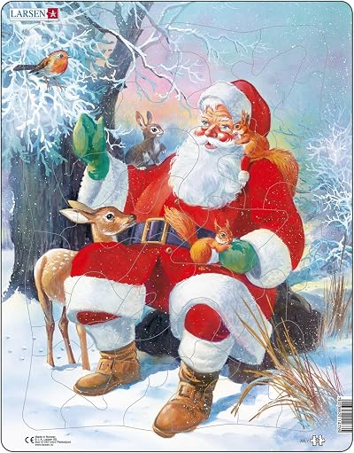 Larsen JUL7 Santa Claus Animals 32pc Boxless Tray Frame Jigsaw Puzzle