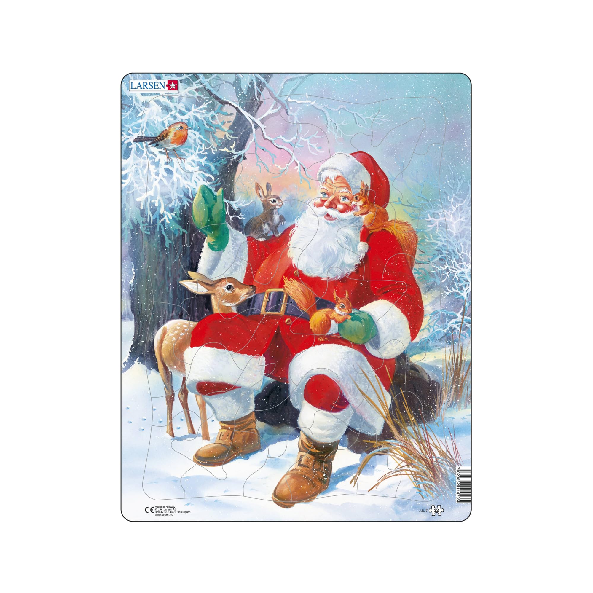 Larsen JUL7 Santa Claus Relaxing with His Animal Friends, 32 Piece Boxless Tray & Frame Jigsaw Puzzle