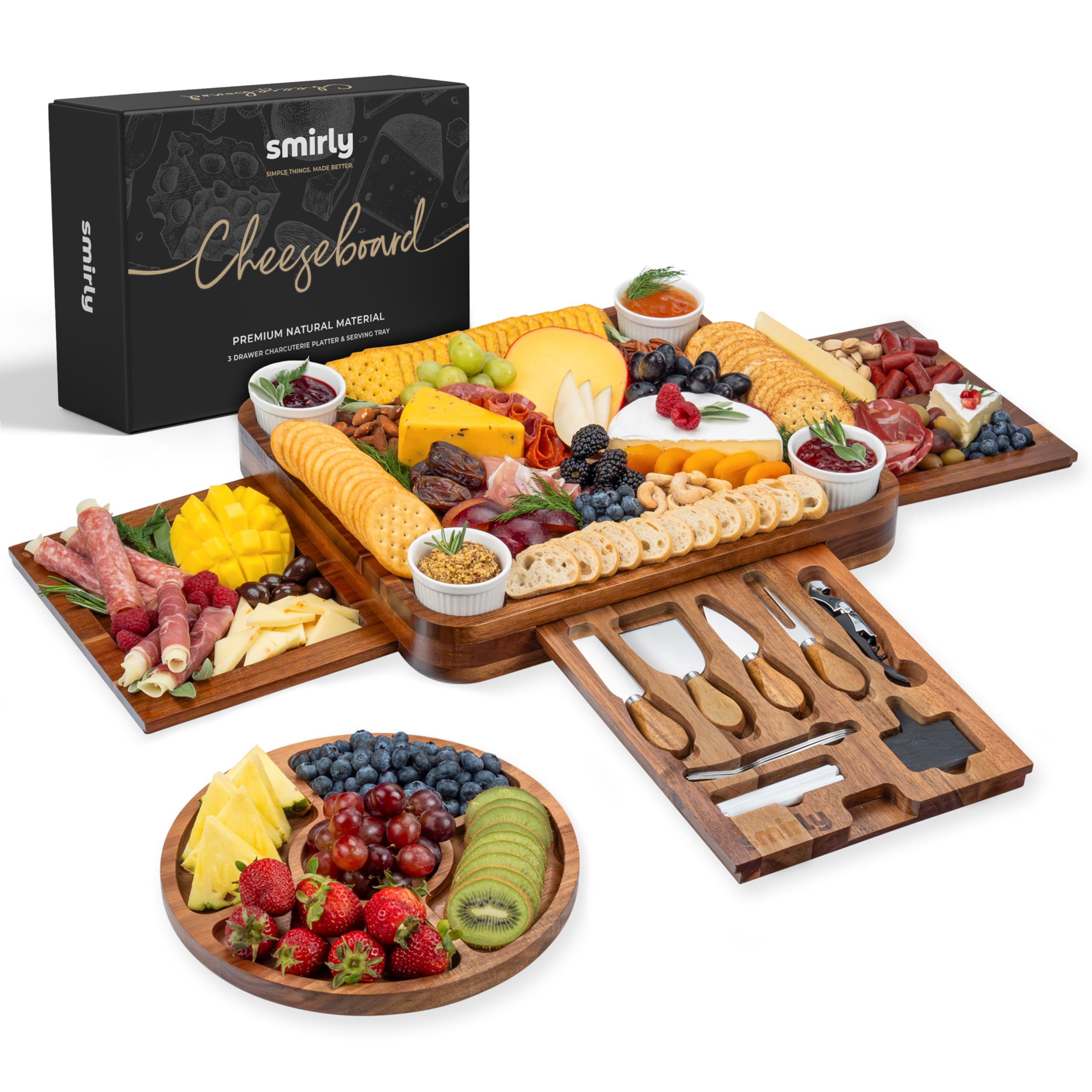 Photo 1 of SMIRLY Charcuterie Boards Set - Large Acacia Cheese Board Set - House Warming Gifts New Home, Wedding Gift for Couple, Bridal Shower Gift, Birthday Gifts for Women