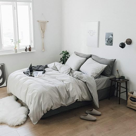 Amazon Com Soft Cotton Pinstripe Duvet Cover Set King Hotel