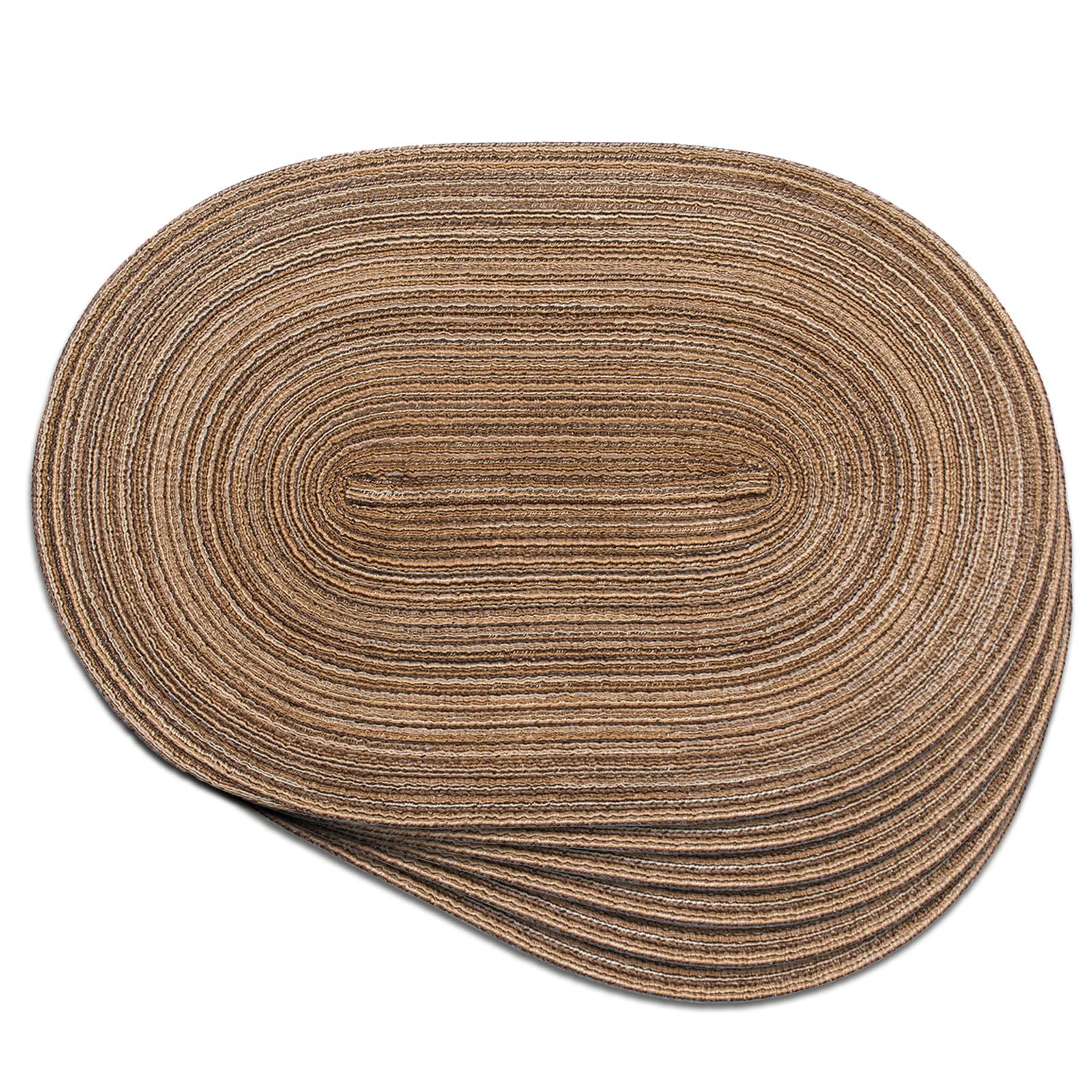Photo 1 of Noctiflorous Oval Braided Placemats Set of 6 Woven 12x18 Inch Non Slip Washable Heat Resistant Place Mats Round Tablemats for Dining Kitchen Party Daily Table Decor Dinner Mats (Brown, 6)