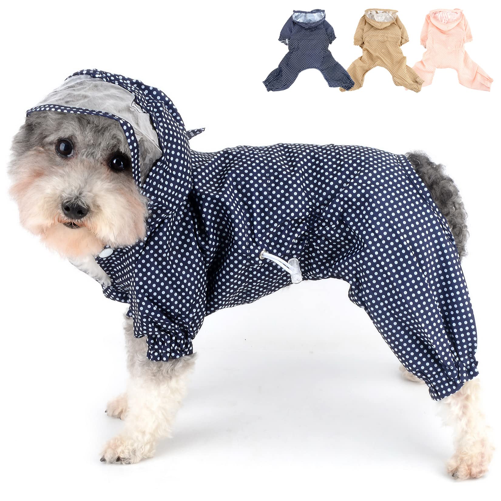 Zunea Waterproof Dog Raincoats with Hood for Small Dogs Puppy Rain Coat with Harness Hole Adjustable Rain Jacket Slicker Poncho with Legs Polka Dot Lightweight Pet Raining Jumpsuit Blue S
