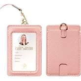 Badge Holder with Lanyard,Leather ID Card Holder,Vertical Lanyard ID Card Holder for Work Office (Pink-Slim)