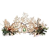 MOSTORY Handmade Woodland Fairy Crown Elf Forest Headpiece Medieval Leaf Circlet for Men Prince Adult God Cosplay Renaissance Halloween Wedding Gold Green