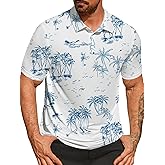 Hardaddy Men's Polo Hawaiian Floral Printed Moisture Wicking Dry Fit Short Sleeve Collared Golf Shirts