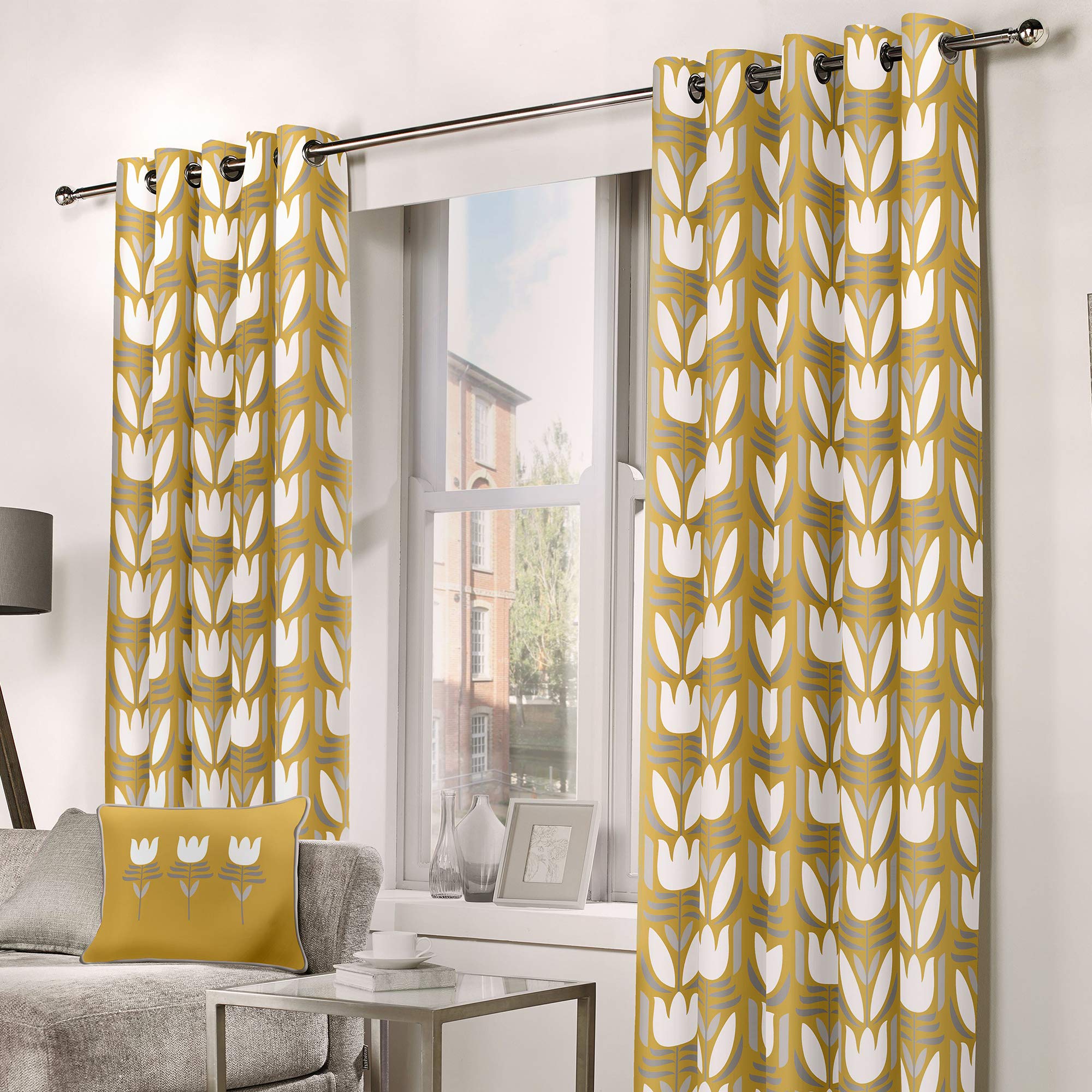 Fusion - Haldon - Pair of Eyelet Curtains - 46" Width x 72" Drop (117 x 183cm) in Ochre