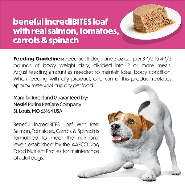 PURINA BENEFUL SMALL BREED WET DOG FOOD, INCREDIBITES LOAF WITH REAL SALMON RECIPE – (PACK OF 12) 3 OZ. CANS