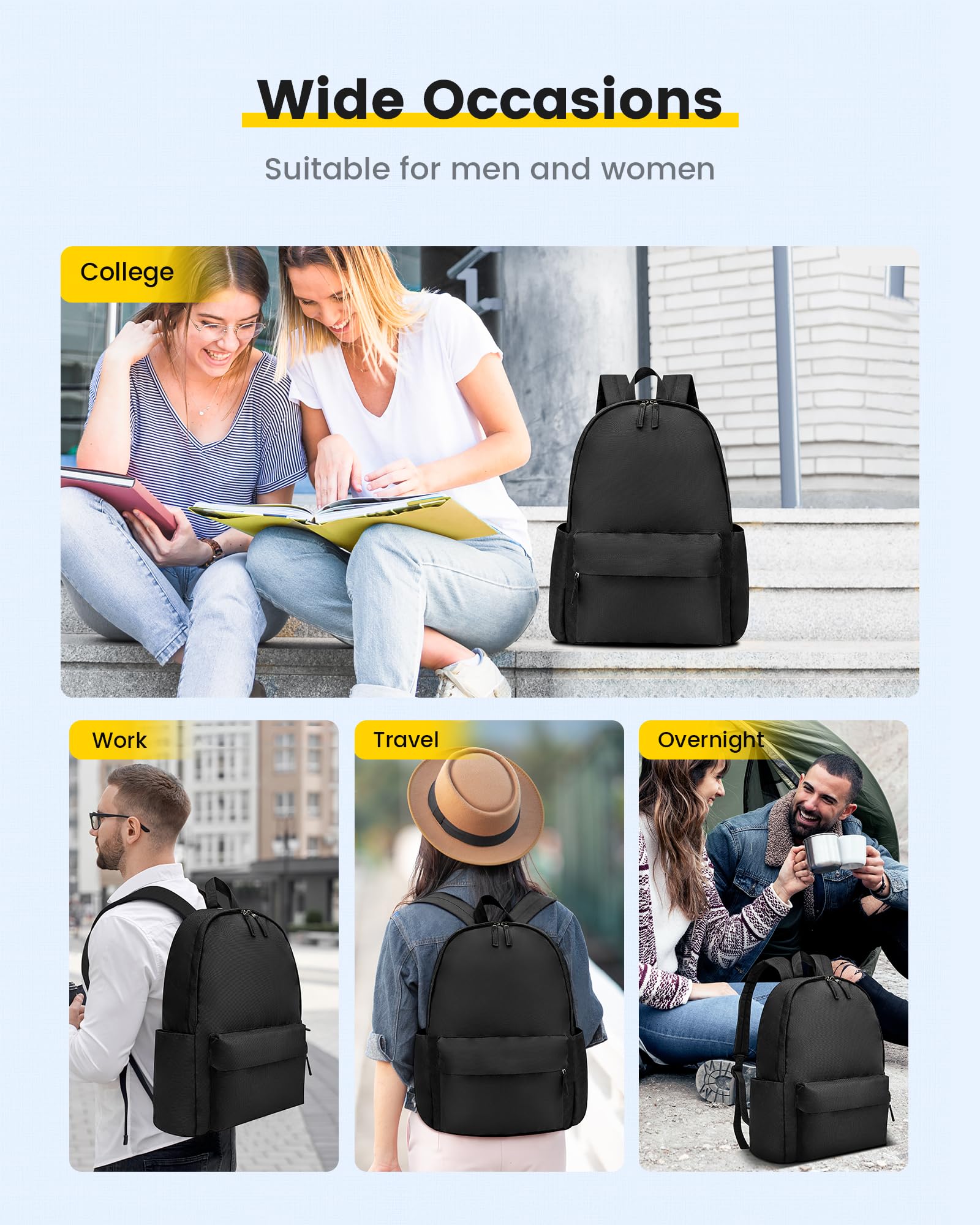 Vorspack Backpack for Men and Women - Basic Bookbag Casual Daypack Backpacks for College Work Travel