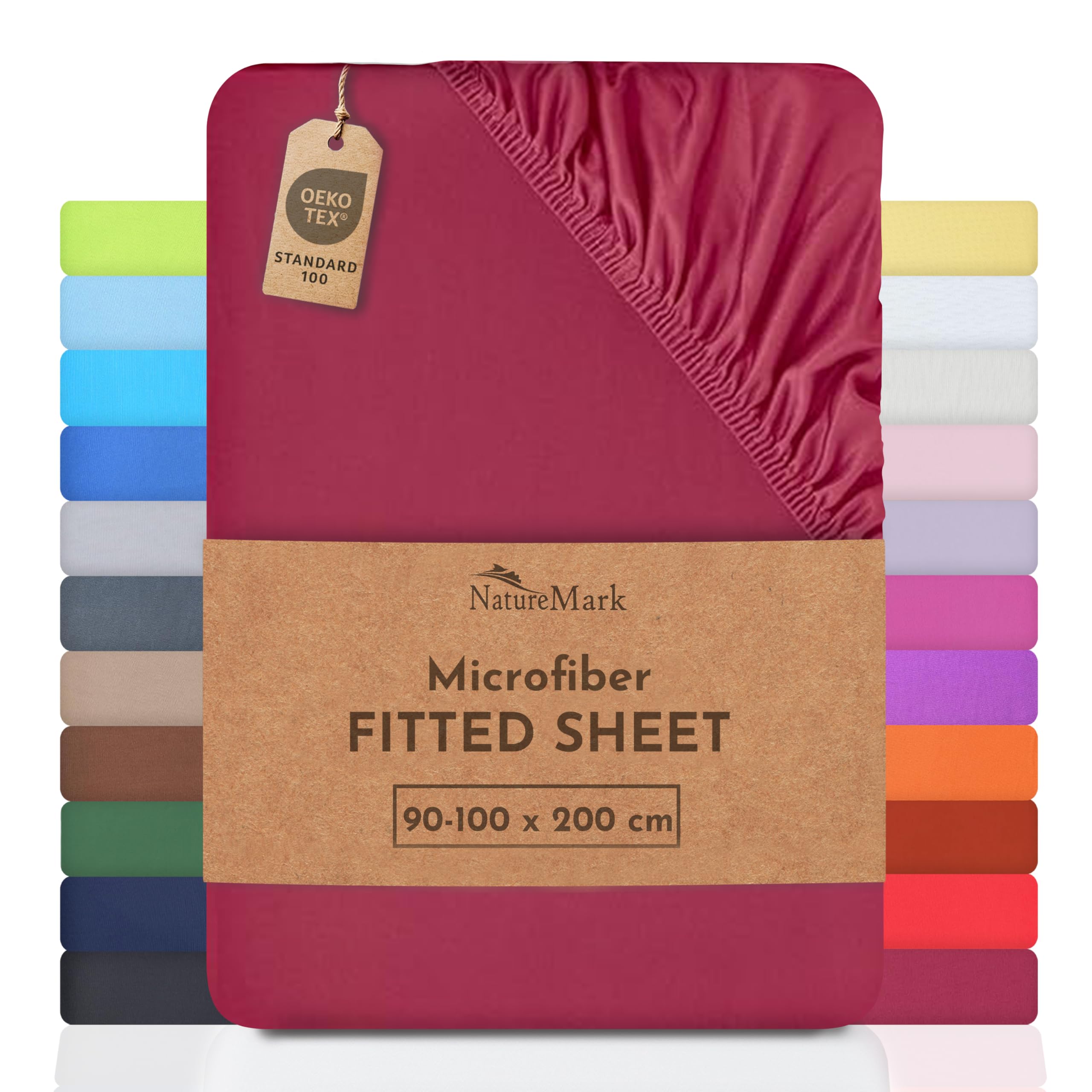 NatureMark Microfiber Fitted Sheet – Soft, Breathable & Comfortable – With Elastic Band – 90 x 200 cm – Burgundy Red — image 1