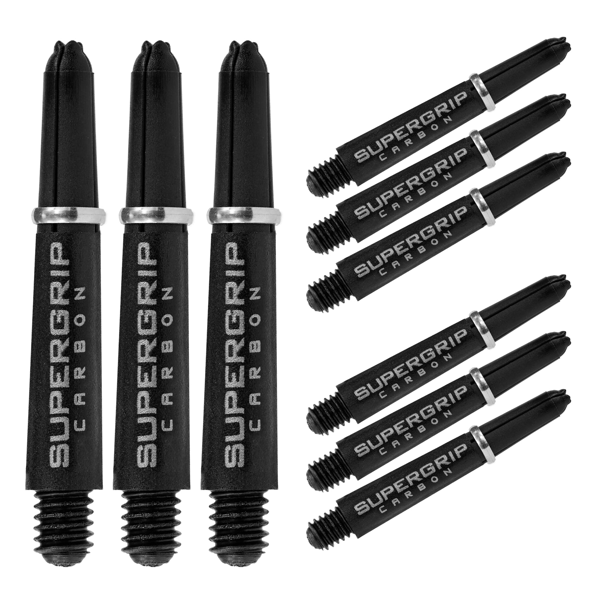 Harrows Darts 3 x Sets of SuperGrip Carbon Dart Stems - 9 Dart Shafts in Total - Available in 3 sizes - Tough Carbon Composite - Short Silver