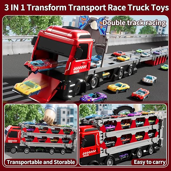 ZDRKWSM CARRIER TRUCK RACE TRACK TODDLERS TOYS, TOY TRUCK TRANSPORT CAR WITH 12 DIE-CAST TOY CARS, TRUCK CAR KIDS TOYS XMAS BIRTHDAY GIFTS FOR AGE 3 4 5 6 7 8 YEARS OLD BOYS GIRLS