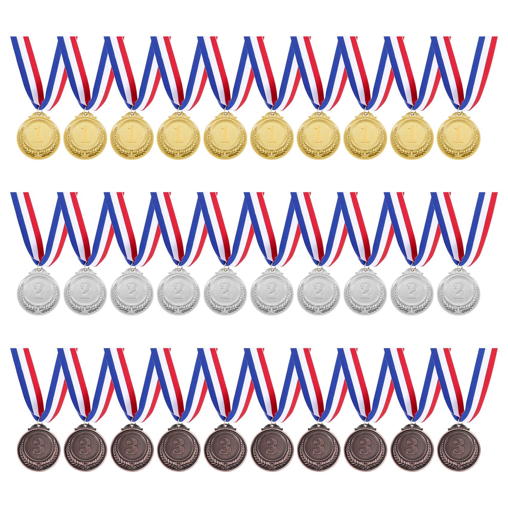 NIZEAMI 30Pcs Winner Medals 2" Metal Gold Silver Bronze Award Medals Winner Awards with Neck Ribbon for Sports, Competitions, Games