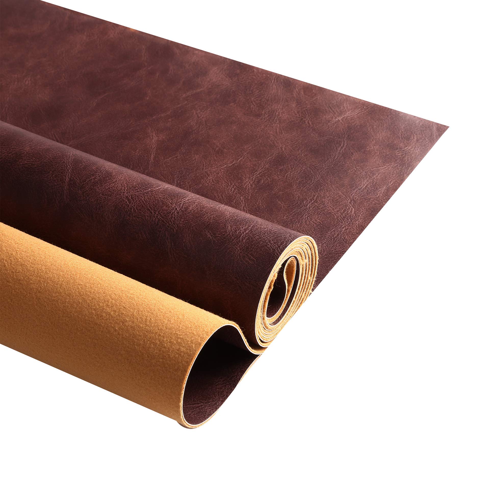 Premium Faux Leather Upholstery Fabric 1.2mm Thickness,Waterproof Upholstery Leather Distressed Bark Fabric(Dark Brown,Pre-Cut 72"x54") — image 1