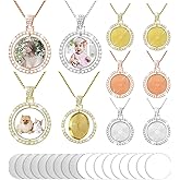 MTLEE 54 Pieces Sublimation Rhinestone Pendant Set Includes 9 Round Rhinestone Bezel Trays Double Sided Blank Pendant Charm, 9 Thick Chains with 18 Sublimation Discs and Glue for Christmas DIY Making