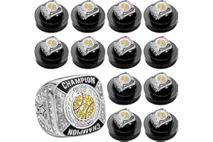 Landical 12 Pcs Softball Champion Rings Softball Championship Trophy Rings Sport Ball Games Award Gift with Display Neck Chain and Stand for Tournament or Champion Winner