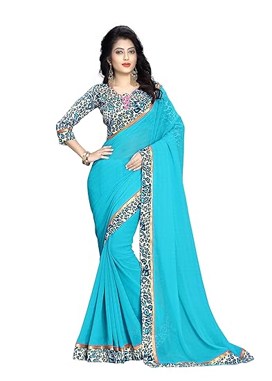 Oomph! Womens Chiffon Saree with Blouse Piece