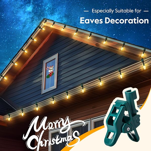 MOONFLOR C9 LED CHRISTMAS LIGHTS OUTDOOR WITH 50 SPRING CLIPS, 50FT 50 LED WATERPROOF STRAWBERRY STRING LIGHTS, COMMERCIAL GRADE EXTENDABLE PERFECT FOR ROOFLINE PATIO HOUSE XMAS DECOR, WARM WHITE