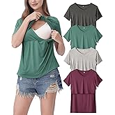Rnxrbb 4 Pack Nursing Tops for Breastfeeding Summer Short Sleeve T Shirts V Neck Postpartum Clothes