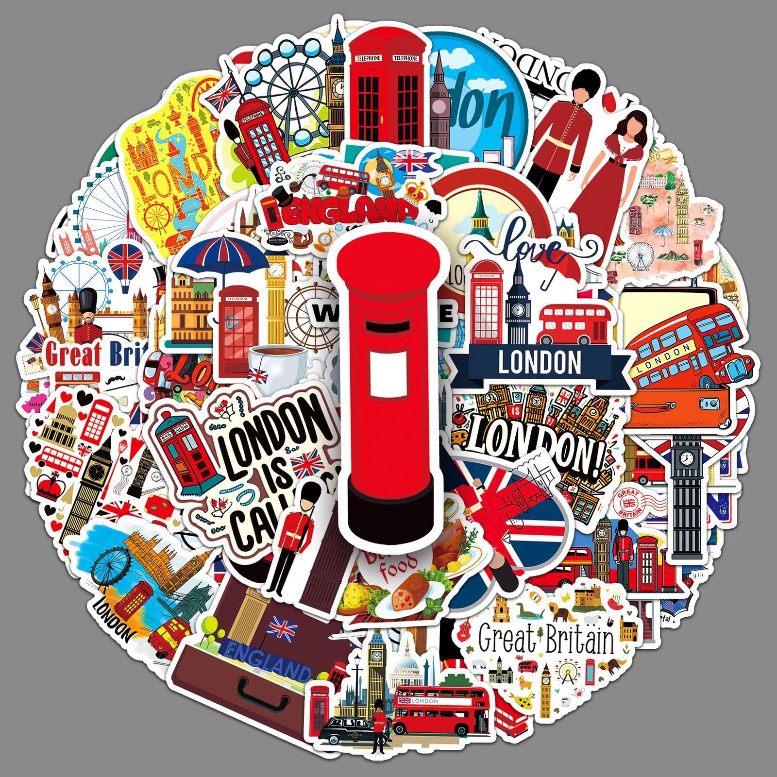 British Stickers 50 Pcs Vinyl England London Travel Sticker for Laptop Luggage Hydro Flask Phone Skateboard Computer Water Bottle Car Bike,Waterproof UK Landscape Sticker for Kids Teens Adults