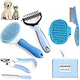 Lanswood Dog Brush Dog Grooming Kit 6PCS Dog Brush for Shedding-Dog Brushes for Grooming, Dematting Comb for Dogs, Cat Nail Clipper with Nail File, Flea Comb, Bath Brush-Blue