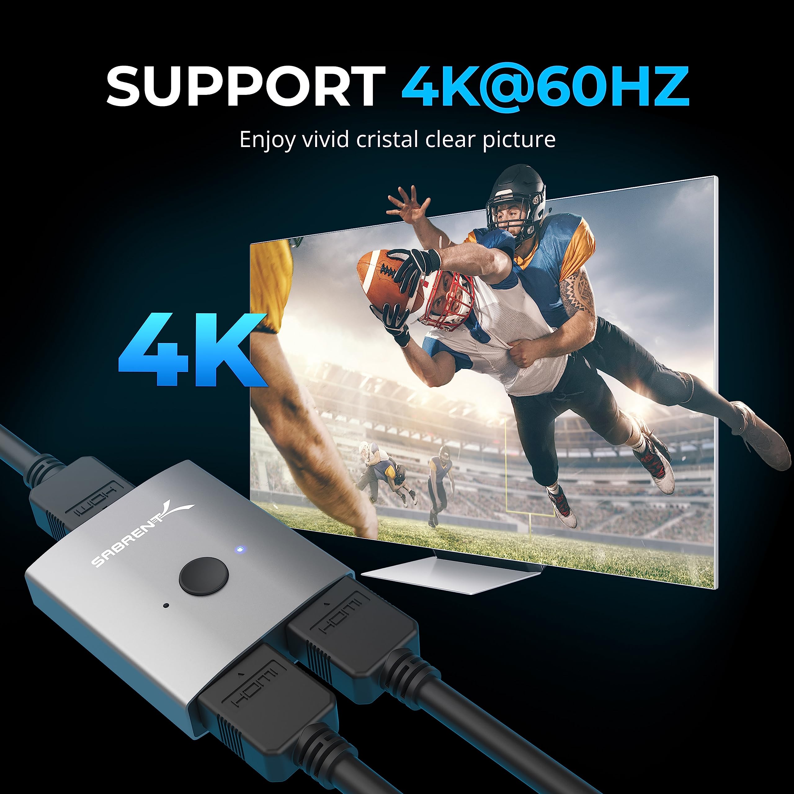 SABRENT HDMI Switch 2 in 1 Out or 1 in 2 Out, 4K@60Hz Bidirectional HDMI Switcher, Supports HDR 3D Dolby, No External Power, Compatible with Laptop PC Xbox PS5 PS4 Projector Monitor TV (DA-HSW2)