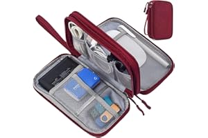 CAOODKDK Electronics Accessories Organizer Pouch Bag, Travel Universal Organizer for Cable, Charger, Phone, SD Card, Business Travel Gadget Bag (Wine Red)