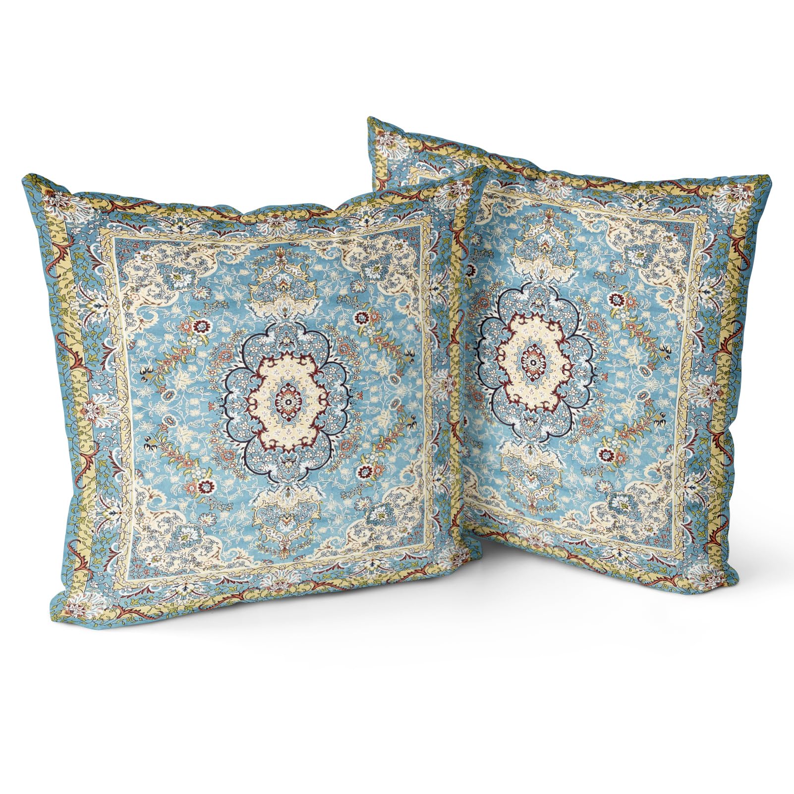 Snylcce Boho Throw Pillow Covers Set of 2 - Teal Antique & Vintage Design, Double-Sided Pattern - Soft Cushion Covers for Garden Couch, Sofa, Bed - Decorative 40x40 Inch Pillowcases