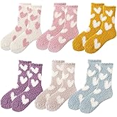 Chiclinco 6 Pairs Heart Fuzzy Socks Cozy Winter Warm Socks Thick Fluffy Slipper Socks for Women Teen Girls