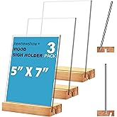 newnewshow 5"x7" Acrylic Sign Holder with Wood Base Wood Sign Holder Vertical or Slant Back Display for Store Office (5x7 L/T)