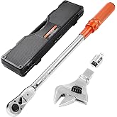 VEVOR Adjustable Torque Wrench 1/2 Inch Drive, 20-160Ft.lb/27.1-216.8Nm, 38MM Open End, 3/8 Inch Drive Torque Wrench with Interchangeable Jaw &amp; Ratchet Head for HVAC, Car, Moto, Narrow Pipeline