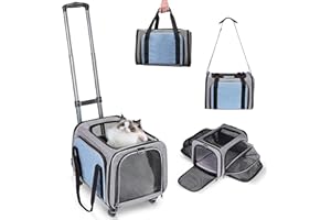 BNISE Pet Carrier with Wheels for Cat and Small Dogs: Expandable Airline Approved Rolling Cat Carrier - Cat Carrier Soft for Pets Under 25lbs Travel Plane Trip