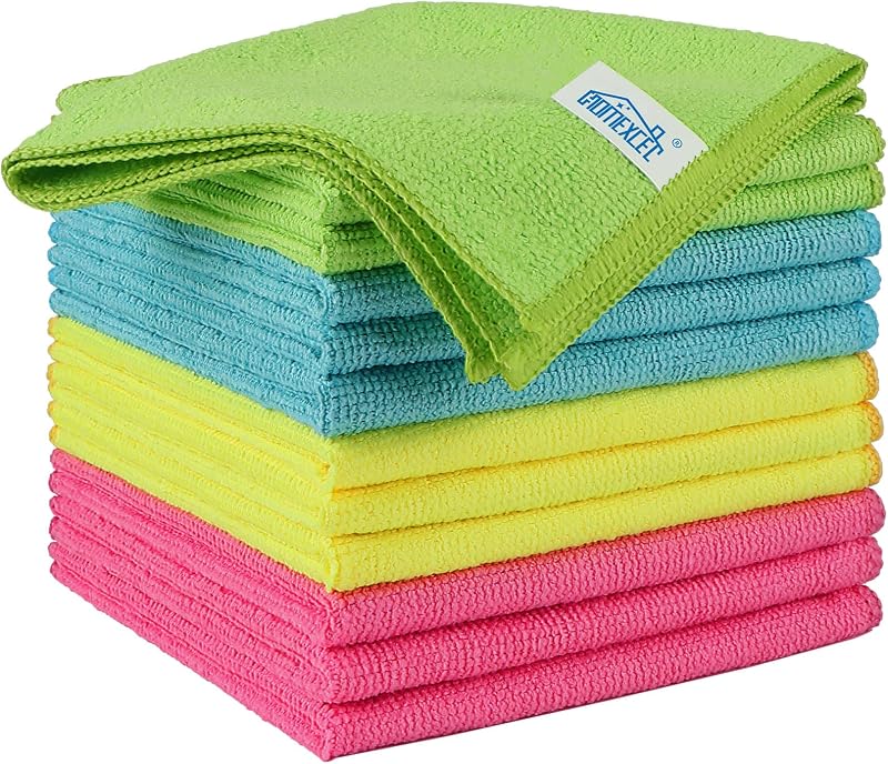 HOMEXCEL Microfibre Cloth 12 Pack 29x29cm 4 Color Assorted Green Blue Yellow