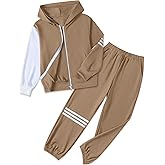 kadoubiyoo Boy's Pants Set - 2 Piece Fall Outfits ColorBlock Long Sleeve Zipper Hooded and Active Pants 6-16 Years