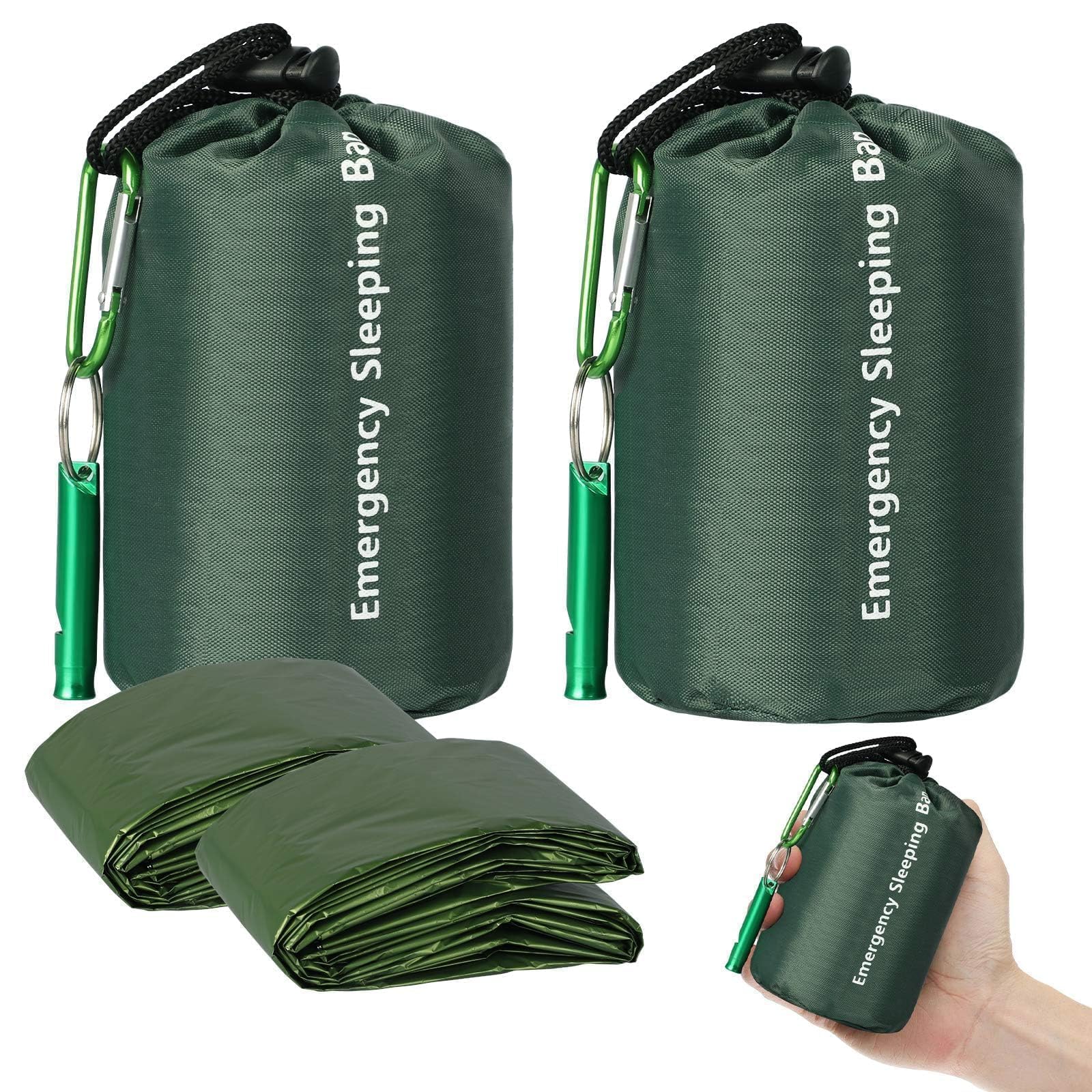 EEEKit Survival Bivy Bags, 2 Pack Waterproof Mylar Thermal Sleeping Blankets, Emergency Bivvy Bag with Whistle Gear for Camping Hiking